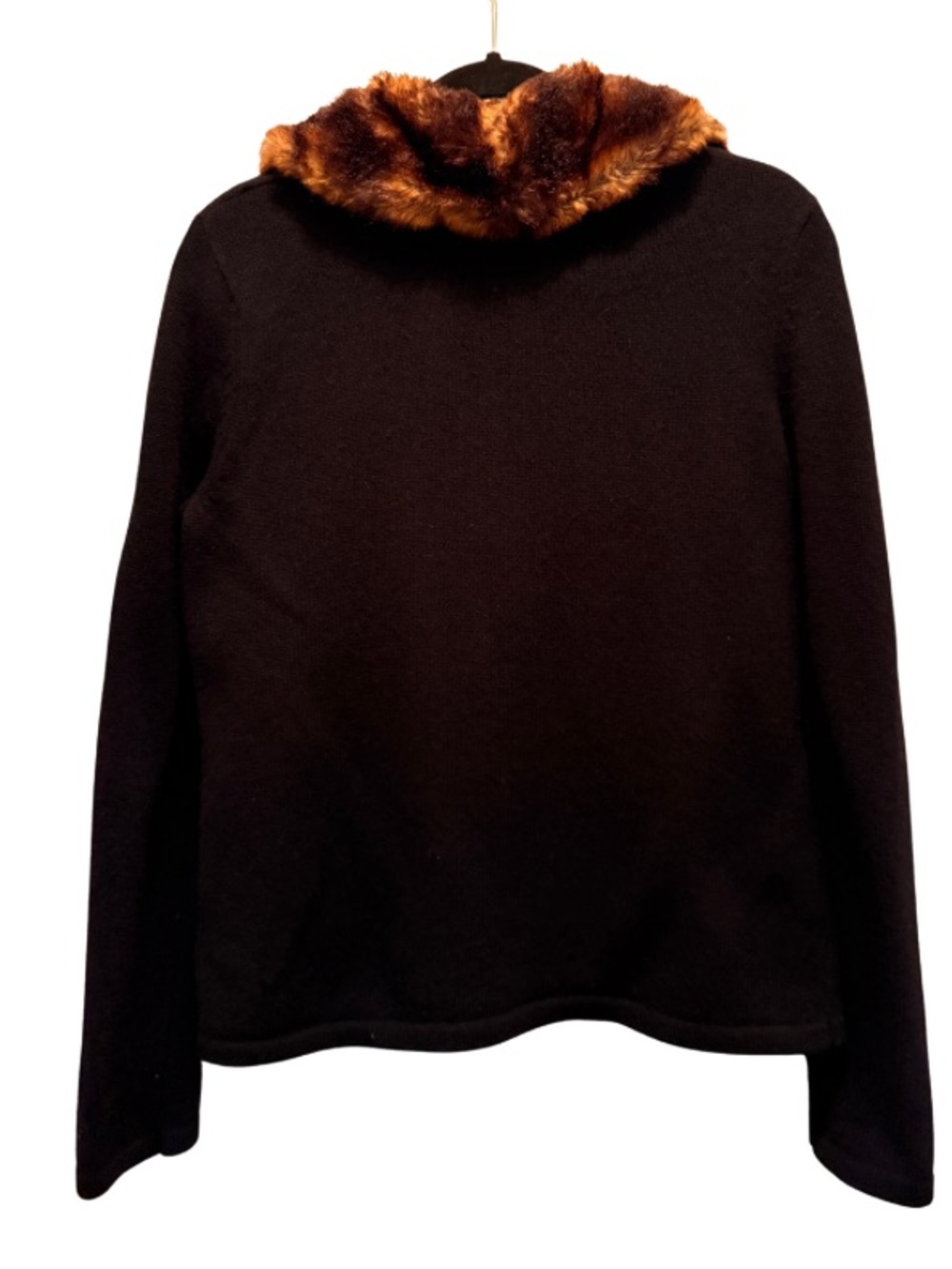 Lauren Ralph Lauren Brown Faux Fur Collar Cable Knit Cardigan - Picture 4 of 10